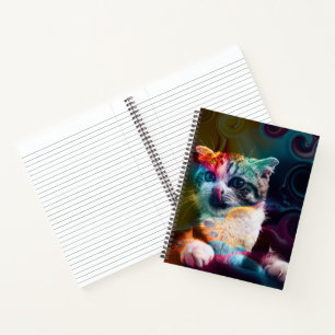 GRAPPIGE TRENDY KLEURRIJKE KAT KUNST NOTITIEBOEK