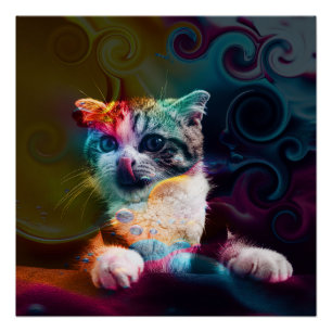GRAPPIGE TRENDY KLEURRIJKE KAT KUNST PERFECT POSTER