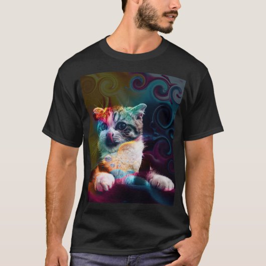 GRAPPIGE TRENDY KLEURRIJKE KAT KUNST T-SHIRT (Voorkant)