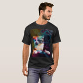 GRAPPIGE TRENDY KLEURRIJKE KAT KUNST T-SHIRT (Voorkant volledig)