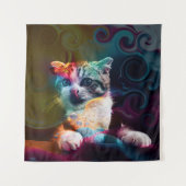 GRAPPIGE TRENDY KLEURRIJKE KAT KUNST WANDKLEED (Voorkant)