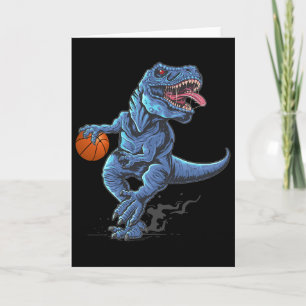 Grappige Trex-dinosauriër speelt skelet-spelerlief Kaart