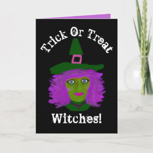 Grappige Trick or treat Halloween Witch Custom Kaart