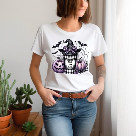 Grappige Trick or treat koffie alsjeblieft vermoei T-shirt