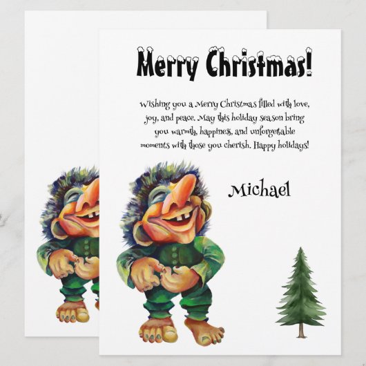 Grappige Troll Christmas Kaart met aangepaste naam (Voorkant / Achterkant)