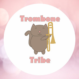Grappige trombone cadeau voor kattenliefhebbers Tr Ronde Sticker