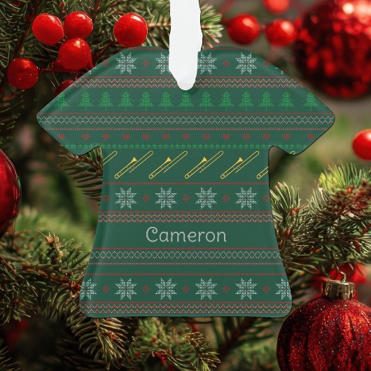 Grappige Trombone Kersttrui Patroon Custom Ornament