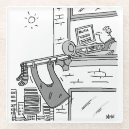 Grappige trombonespeler. tromboniste glazen onderzetter