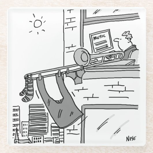 Grappige trombonespeler. tromboniste glazen onderzetter (Voorkant)