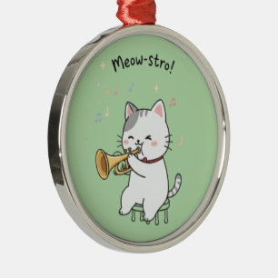 Grappige Trompet Kat – Schattige Jazzkat  Metalen Ornament