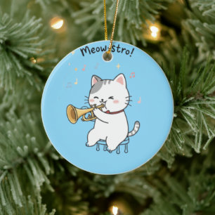 Grappige Trompet Kat – Schattige Katachtige Jazz Keramisch Ornament