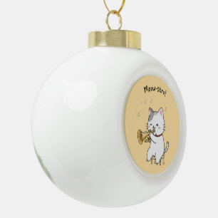 Grappige Trompet Kat – Schattige Katachtige Jazz Keramische Bal Ornament