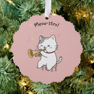Grappige Trompet Kat – Schattige Katachtige Jazz Ornament Kaart
