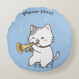 Grappige Trompet Kat – Schattige Katachtige Jazz Rond Kussen