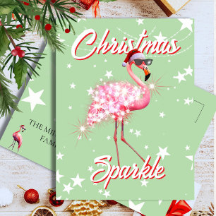 Grappige tropische flamingo kerst met kerstmuts briefkaart