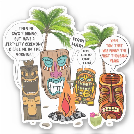 Grappige tropische Hawaïaanse tiki hoofden kampvuu Sticker (Voorkant)