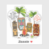 Grappige tropische Hawaïaanse tiki hoofden kampvuu Sticker (Vel)