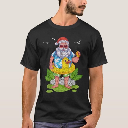 Grappige tropische kerstman Hawaiian Summer Christ T-shirt (Voorkant)