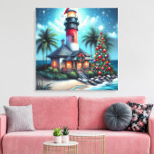 Grappige tropische kerstvuurtoren Blauwgroen rood Canvas Afdruk (Insitu (Woonkamer))