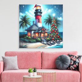 Grappige tropische kerstvuurtoren Blauwgroen rood Canvas Afdruk