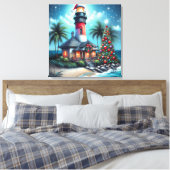 Grappige tropische kerstvuurtoren Blauwgroen rood Canvas Afdruk (Insitu (Slaapkamer))