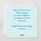 Grappige tropische kerstvuurtoren Blauwgroen rood Feestdagenkaart (Achterkant)