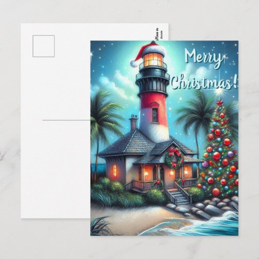 Grappige tropische kerstvuurtoren Blauwgroen rood Feestdagenkaart (Voorkant / Achterkant)