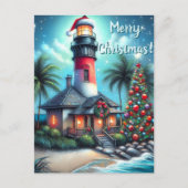 Grappige tropische kerstvuurtoren Blauwgroen rood Feestdagenkaart (Voorkant)