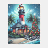 Grappige tropische kerstvuurtoren Blauwgroen rood Fleece Deken (Voorkant)