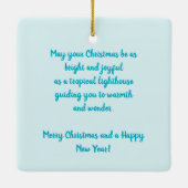 Grappige tropische kerstvuurtoren Blauwgroen rood Keramisch Ornament (Achterkant)