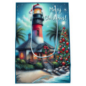 Grappige tropische kerstvuurtoren Blauwgroen rood Medium Cadeauzakje (Achterkant)