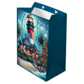 Grappige tropische kerstvuurtoren Blauwgroen rood Medium Cadeauzakje (Achterkant Gekanteld)