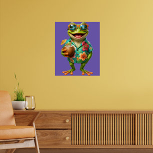 Grappige Tropische Kikker Muur Kunst Print Kleur