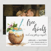 Grappige Tropische Kokosnoot Cocktail Foto Bruilof Save The Date (Voorkant / Achterkant)