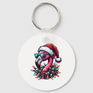 Grappige Tropische Roze Flamingo Kerstmis In Juli  Sleutelhanger