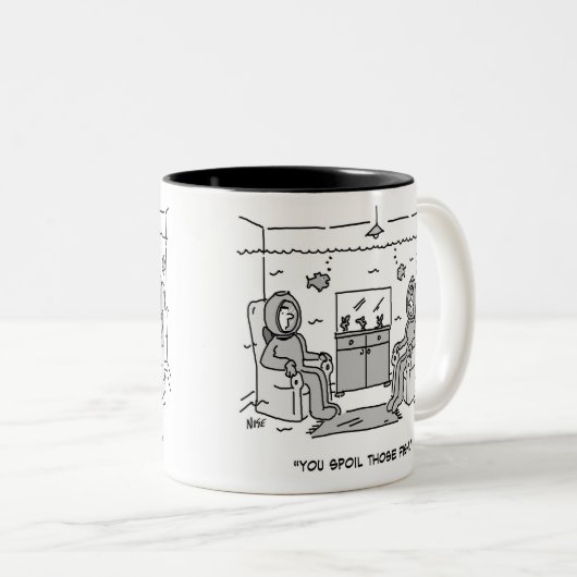 Grappige tropische vis Cartoon op een Tweekleurige Koffiemok (Voorkant rechts)