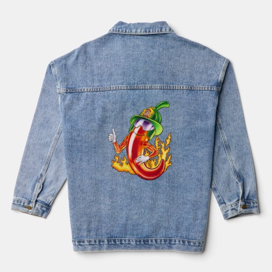 Grappige trotse brandweerman chili in brand geeft  denim jacket (Achterkant)