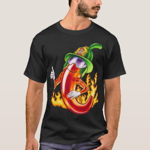 Grappige trotse brandweerman chili in brand geeft t-shirt