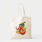 Grappige trotse brandweerman chili in brand geeft tote bag (Voorkant)