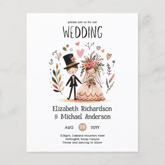 Grappige Trouw Cartoon Bruid Bruidegom Handgeteken (Voorkant)