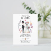 Grappige Trouw Cartoon Bruid Bruidegom Handgeteken (Staand voorkant)