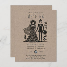 Grappige Trouw Cartoon Bruid Bruidegom Handgeteken