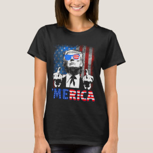 Grappige Trump 4 juli Merica Amerikaanse vlag zonn T-shirt