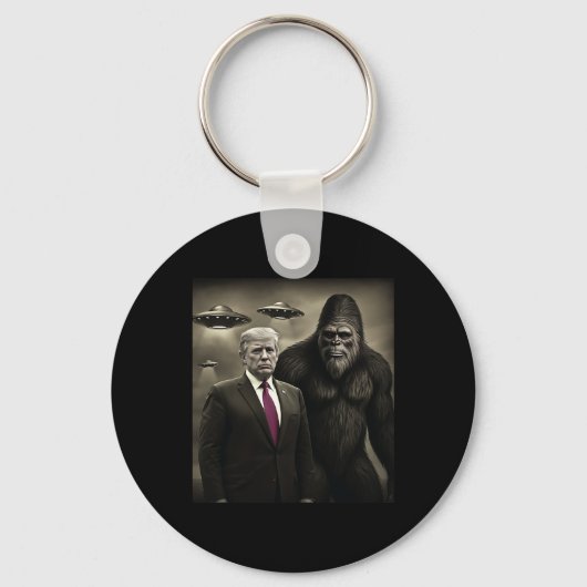 Grappige Trump Bigfoot Ufo Alien Ontmoeting Samenz Sleutelhanger (Voorkant)