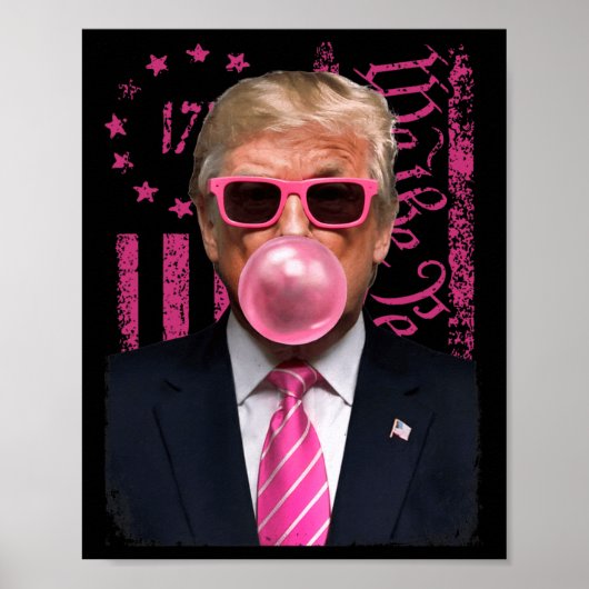 Grappige Trump Bubble Gum Pink Amerikaanse vlag Poster (Voorkant)