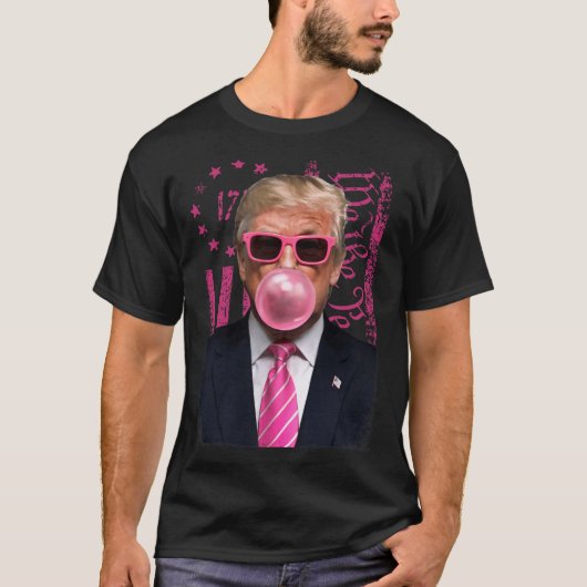 Grappige Trump Bubble Gum Pink Amerikaanse vlag T-shirt (Voorkant)