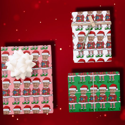 Grappige Trump Custom Face Foto Elf Christmas Pink Inpakpapier Vel