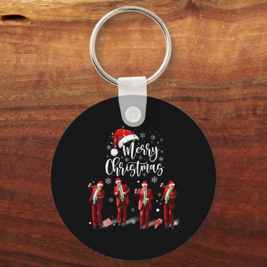 Grappige Trump Dans Kerstman Vrolijk Kerstfeest Sleutelhanger (Voorkant)