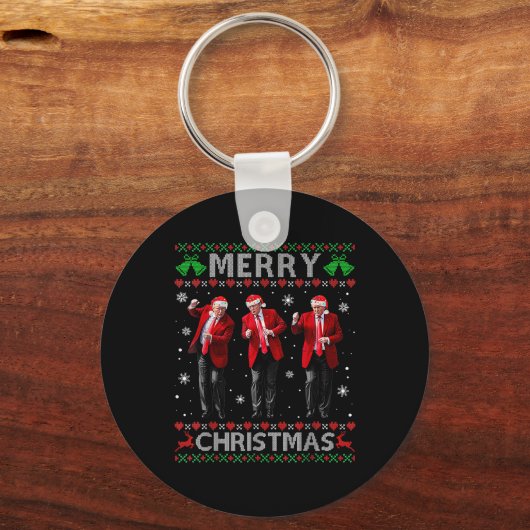 Grappige Trump Dans Vrolijke Kerst Lelijke Kerstmi Sleutelhanger (Voorkant)