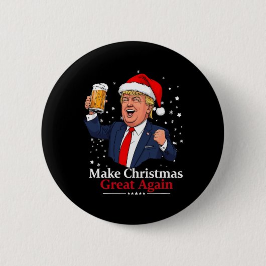 Grappige Trump Drink bier Maak Kerst 2024 Grea Ronde Button 5,7 Cm (Voorkant)
